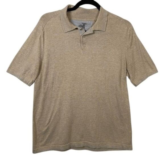 Raffi Silk Blend Sweater Polo Short Sleeves Marled Tan Soft Men's Size Medium